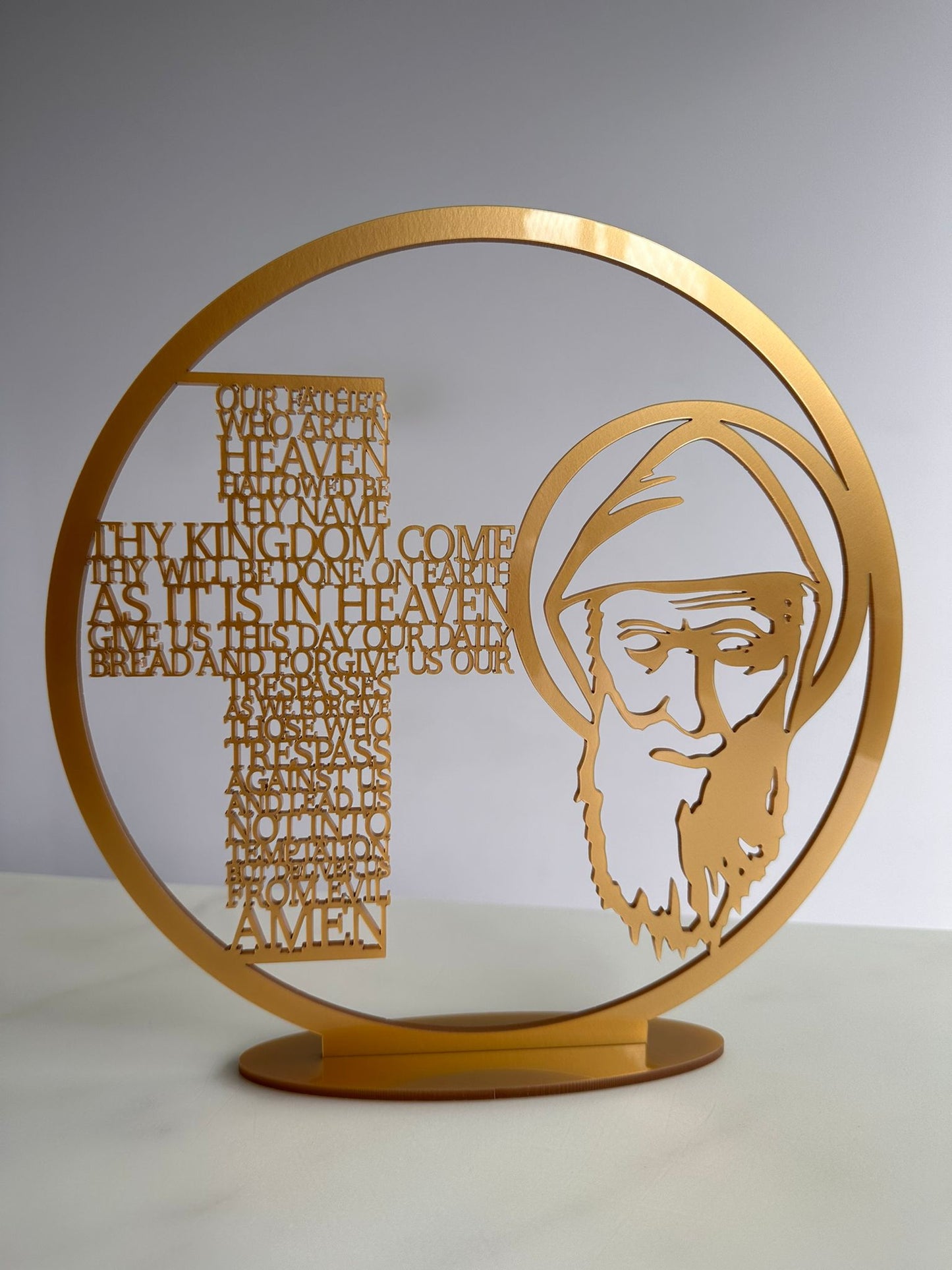 St Charbel and Lords Prayer on a stand
