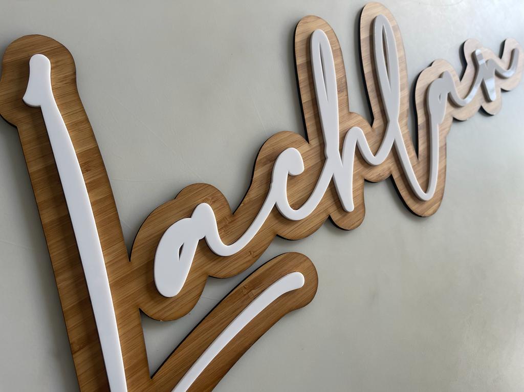Double layered name sign with bamboo base