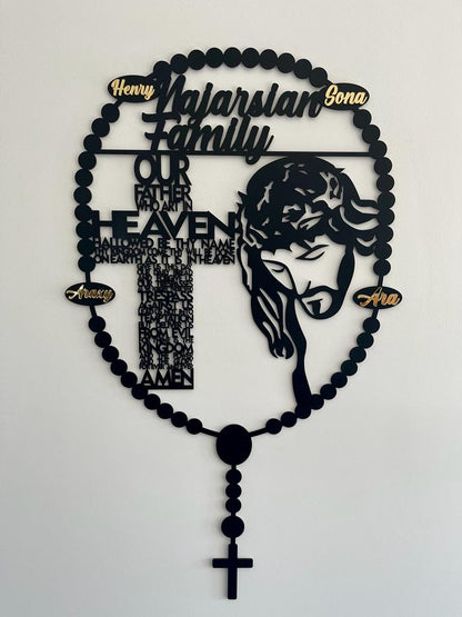 Rosary Wall Plaque  - Jesus and Lords Prayer Cross