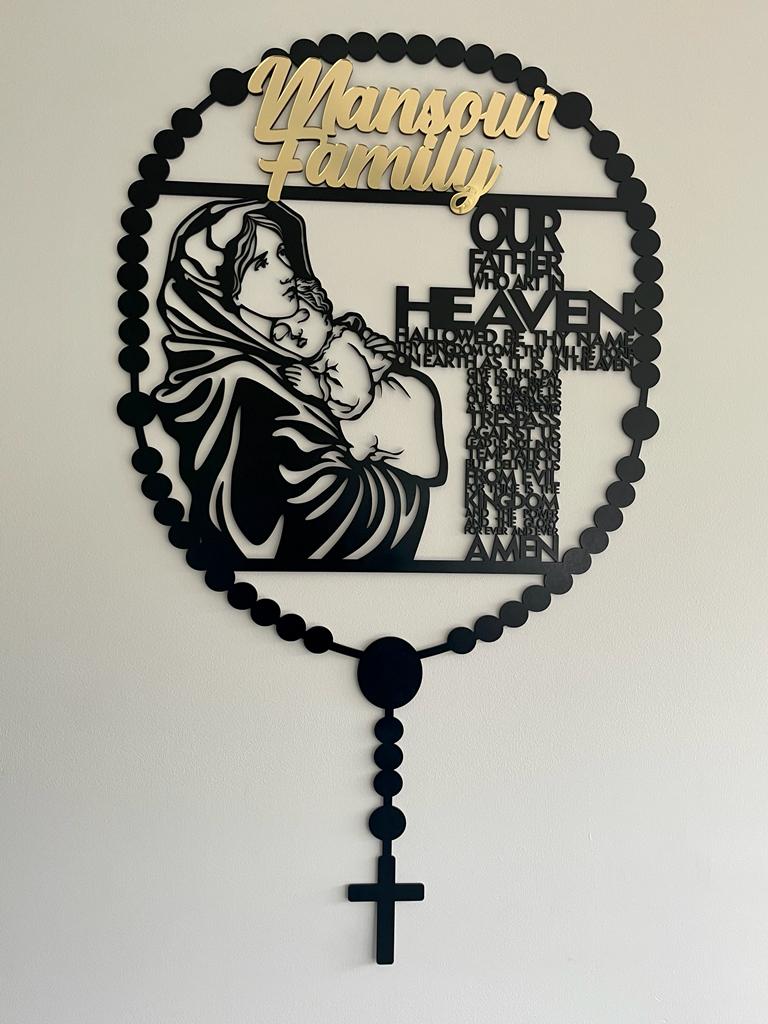 Rosary Wall Plaque (No Names) - Mother Mary and Lords Prayer