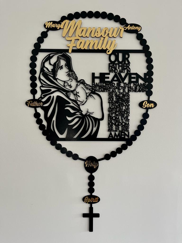 Rosary Wall Plaque  - Mother Mary and Lords Prayer Cross