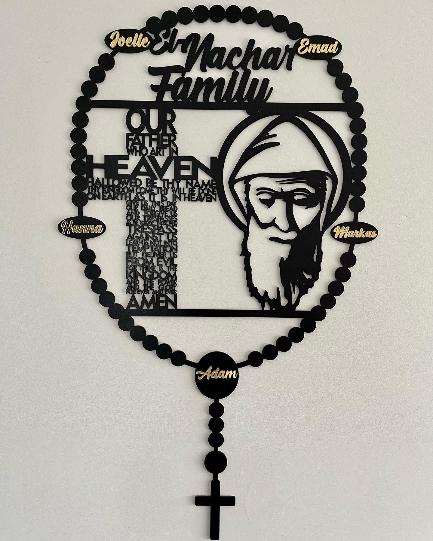 Rosary Wall Plaque  - St Charbel and Lords Prayer Cross